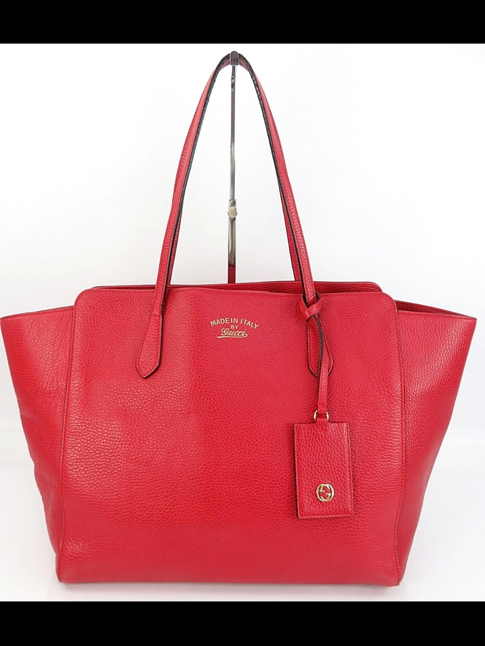 Gucci Red Pebbled Leather Tote with Gold Logo